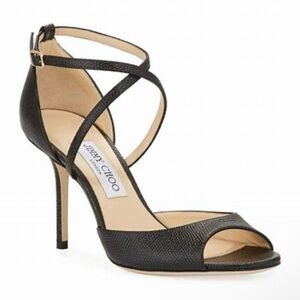 Jimmy Choo Emsy 85 black mini lizard printed leather sandals